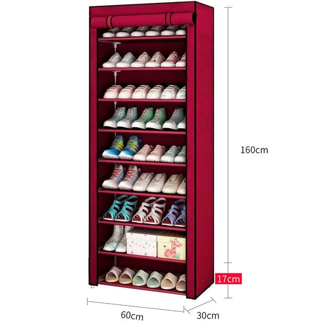 Armadio Scarpiera in tessuto con anta con cerniera 160x60x30 cm (Granato)