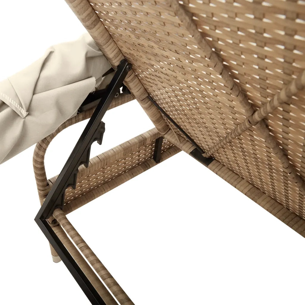 Lettino Prendisole | Sdraio da giardino | Lettino da sole con Baldacchino e Tavolino Beige Polyrattan