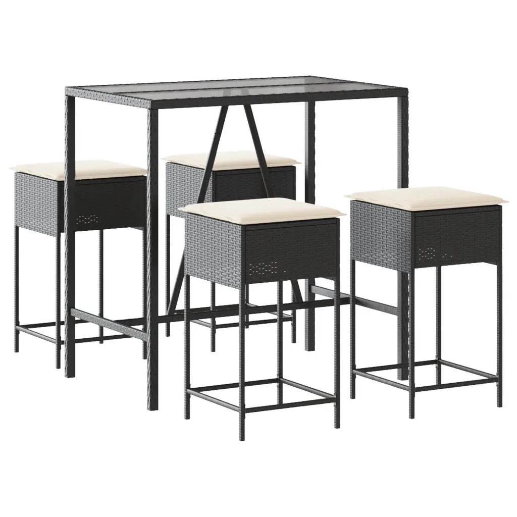 vidaXL Set Bar da Giardino 5 pz con Cuscini in Polyrattan Nero