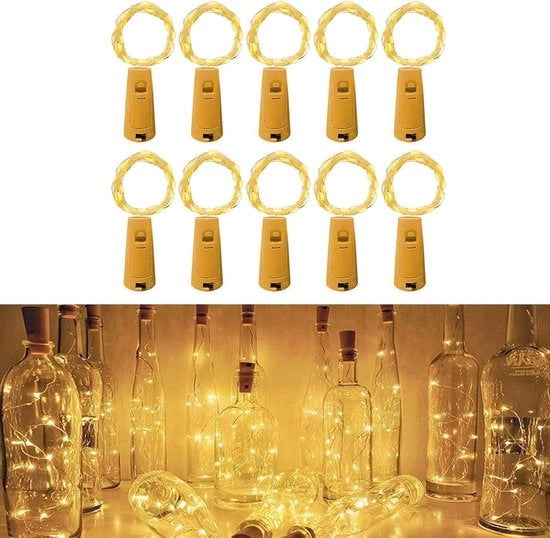 Decorazione esterna per Natale Lampade a LED 2M 20 LED Illuminazione a bottiglie di vetro Luce di Natale da batterie - Feste Natale Decorazione da tavolo esterna per DIY lampade da esterno caldo bianco
