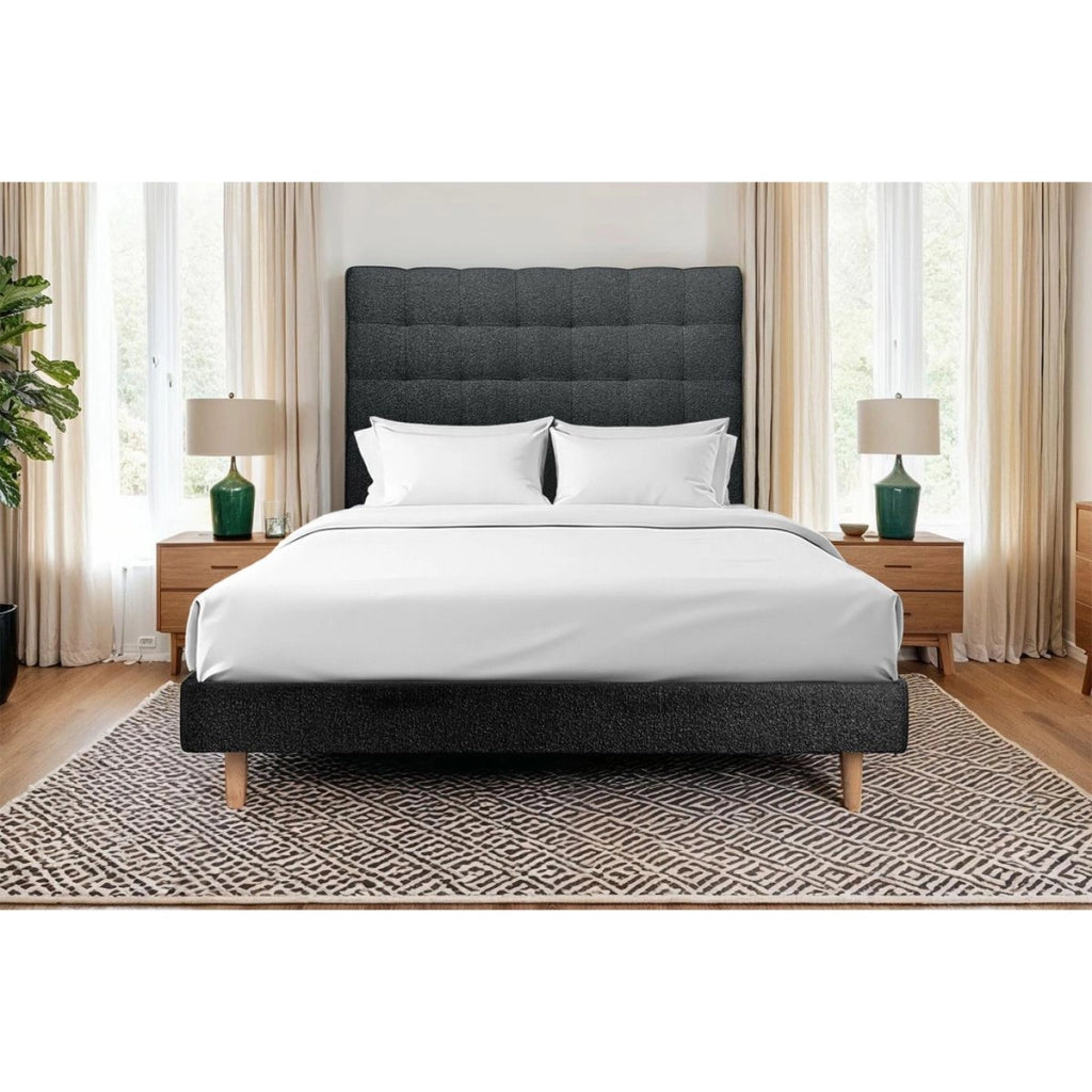 Letto 150x190 cm con testata imbottita - tessuto bouclé