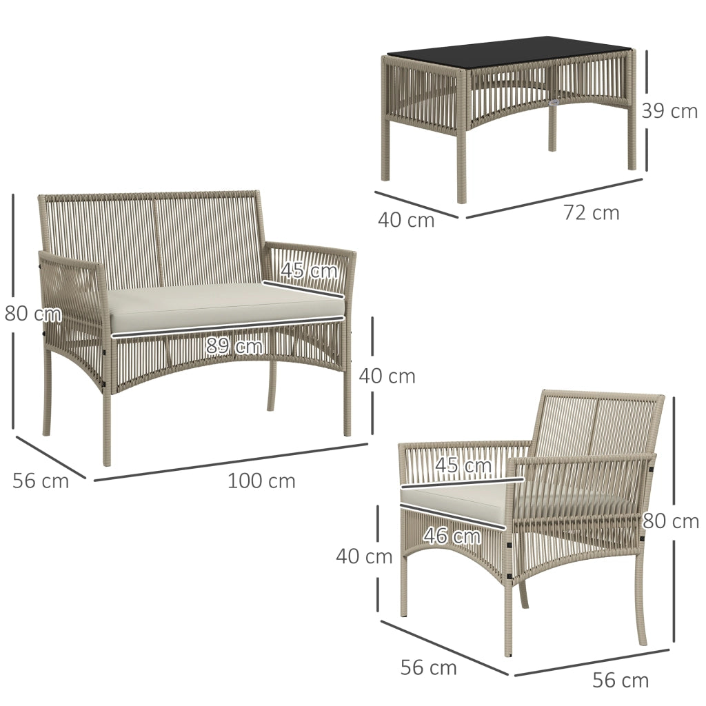 Set Giardino Poltroncine Divano Tavolino 4 Pezzi ¨C zephmum ¨C Rattan Kaki Nero