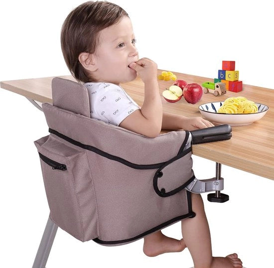Seduta per bambini, seggiolino da tavola portatile, pieghevole, con schienale e sostegno per tavolo da pranzo (marrone chiaro)