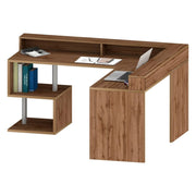 Scrivania Auletta, Scrittoio angolare con ripiani portaoggetti, Scrivania ufficio multiuso con sopralzo, 180x60h93 cm, Rovere