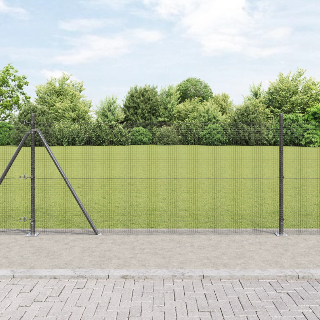 Recinzione in rete saldata con 13 pali flangiati Grigio 0.8x25 m Acciaio