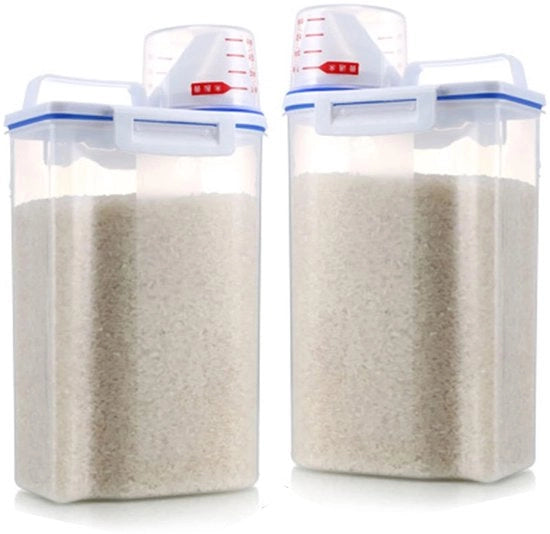 Contenitore per Riso 2kg - Contenitore per Cibo - Conservazione di Cibo - Ciotola di Ripostiglio - Progetto trasparente - Coperchio di Misurazione