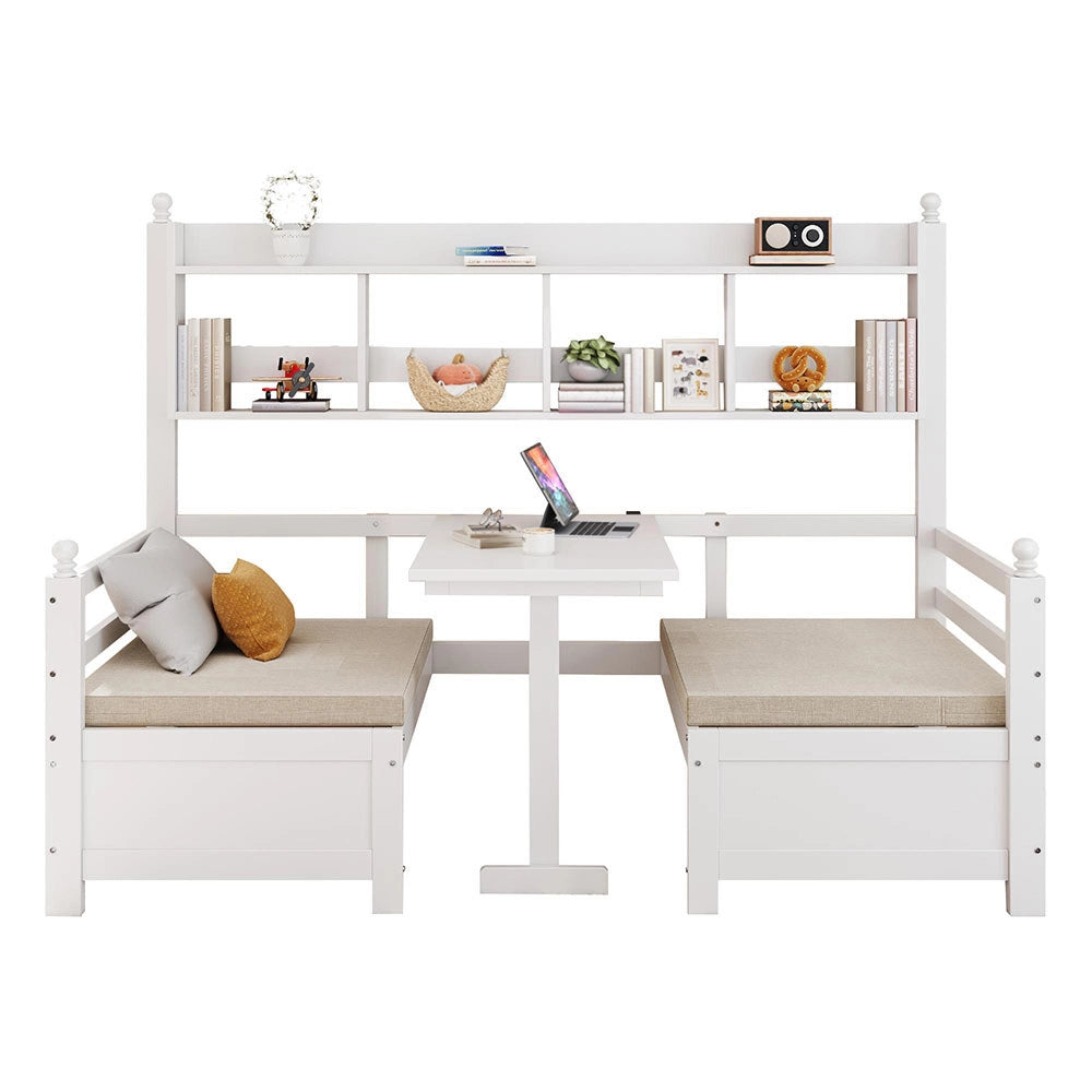 Divano multifunzione legno - Xylo - 200x90cm bianco, ripiani, cuscini