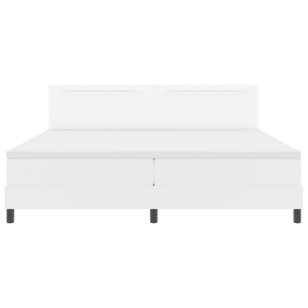 Letto Box Spring  con Materasso Bianco 200x200 cm in Pelle Sintetica