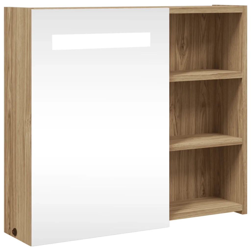Armadietto Bagno con Specchio e LED-Mobile bagno con specchio Rovere 60x13x52 cm