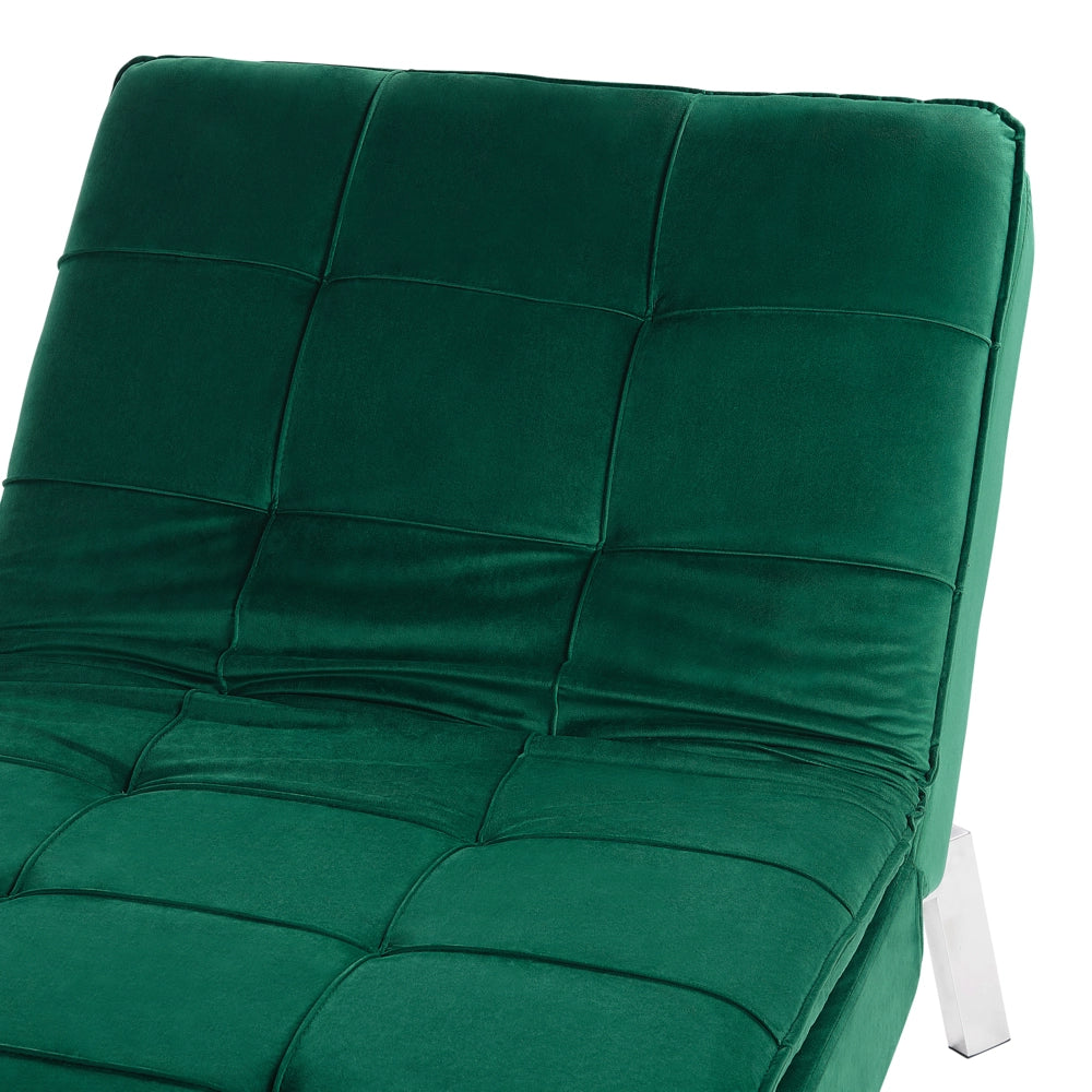 Chaise longue Velluto Verde Smeraldo capitonné Schienale e Gambe Regolabili Modern Glam