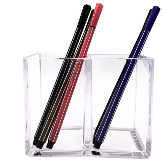 Organizzatore cosmetico per grande capacità - Penna e matita - Accessori per scrivania e tavolo - 2 contenitori in acrilico - 12x6,5x9,5 cm