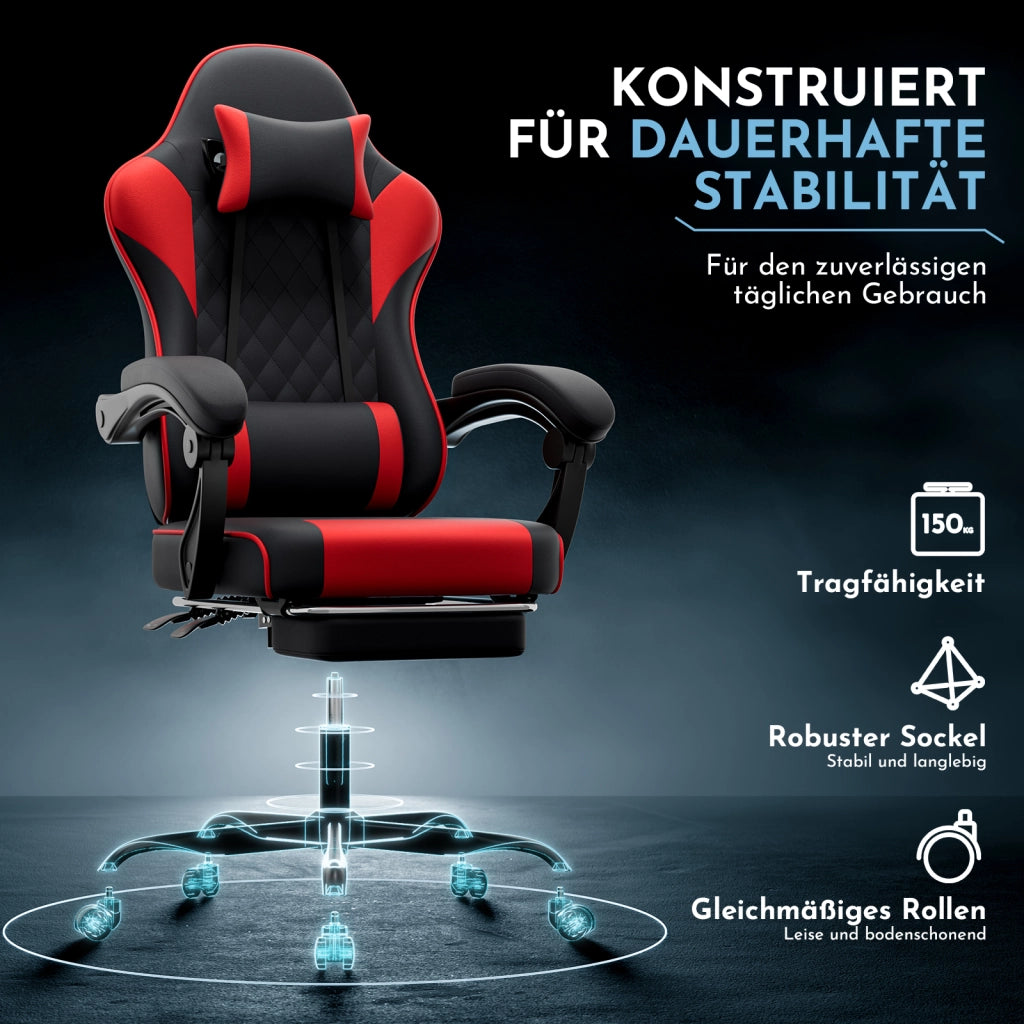 Sedia da gaming ergonomica nera e rossa in PVC