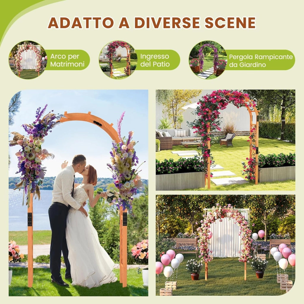 Arco da Giardino in Legno, Pergola da Esterno per Piante Rampicanti, Pergolato per Matrimonio e Feste, da Giardino, Patio e Cortile (Modello 5)