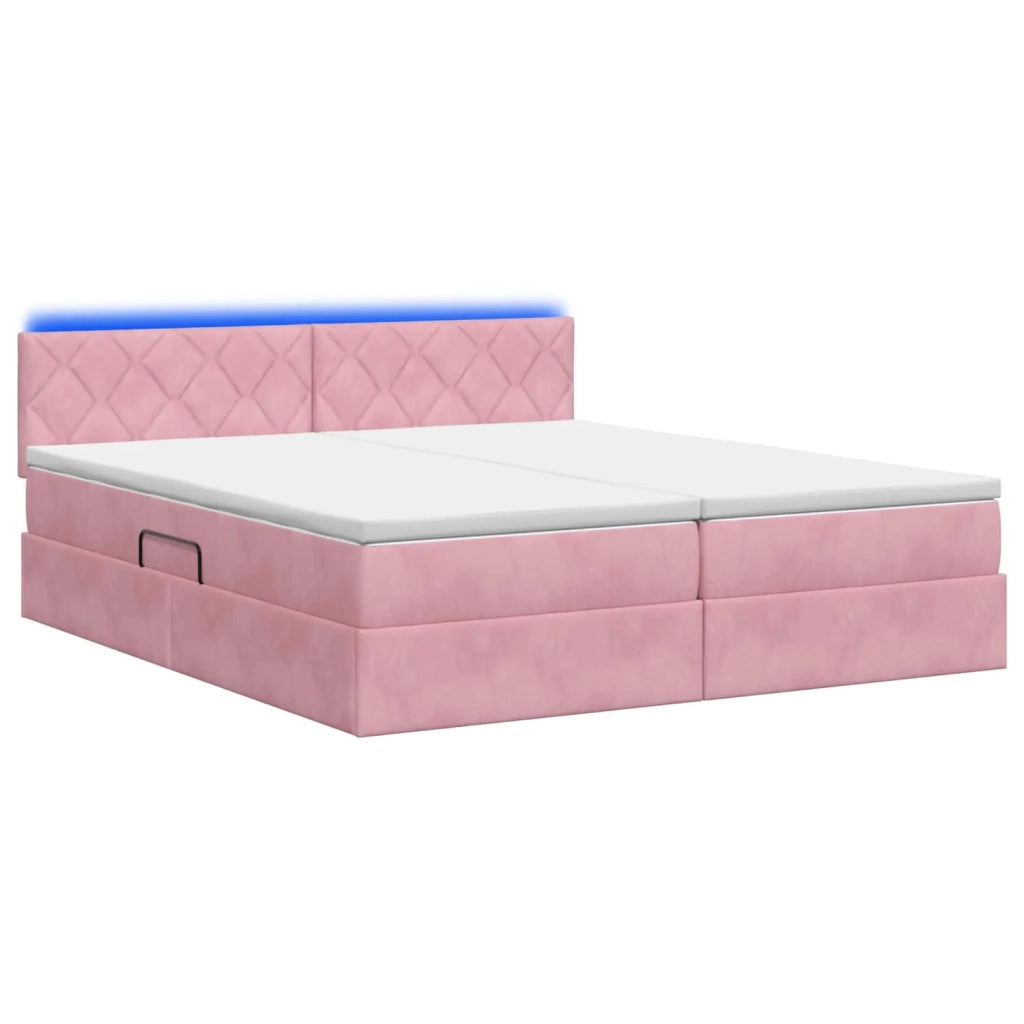 Letto con contenitore LED e materasso Rosa 200 x 200 cm Velluto 3459407