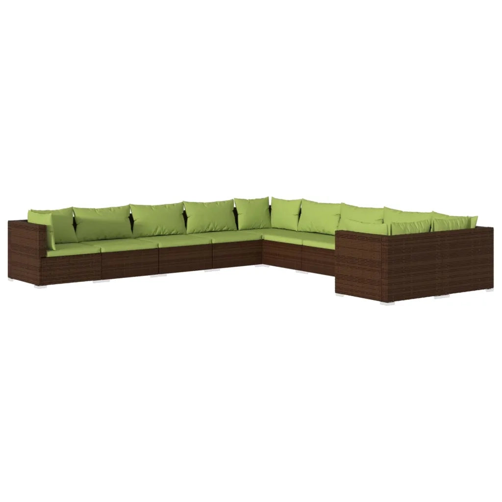 Set Divani da Giardino 10 pz con Cuscini in Polyrattan Marrone cod mxl 35896
