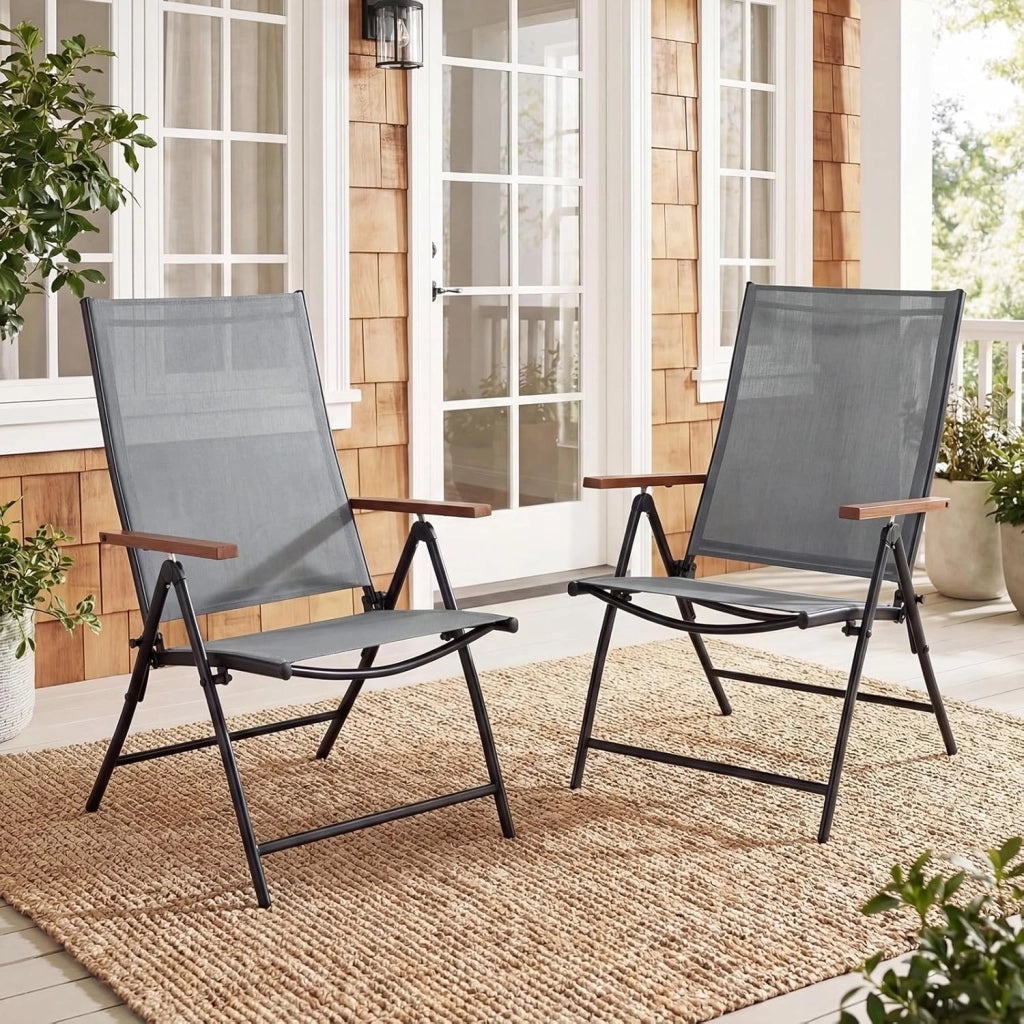 Set di 2/4 Sedie da Giardino Pieghevole, Struttura in Metallo, Poltrona in Tessuto Traspirante, Schienale Regolabile, per Balcone, Giardino, Terrazzo, Portata 150 kg (2,Grigio)