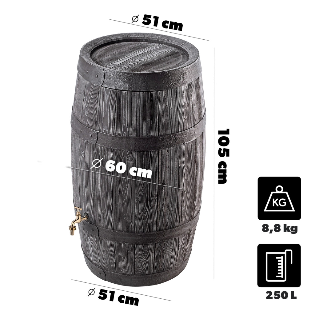 Serbatoio per acqua piovana KADAX da 250 litri, contenitore per acqua, kit di collegamento, rubinetto