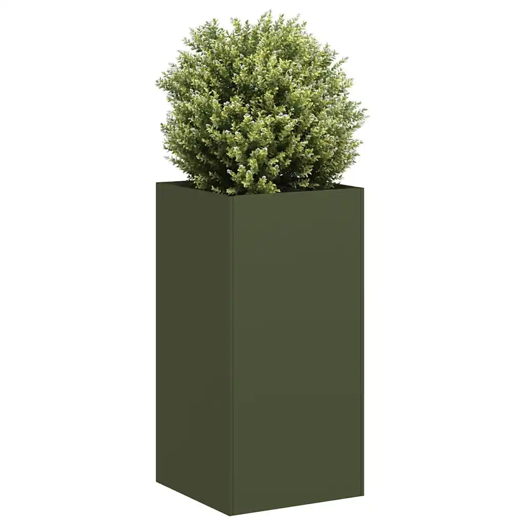 Fioriera-Vaso-Contenitore per Piante Verde Oliva 40x40x80 cm in Acciaio Laminato a Freddo