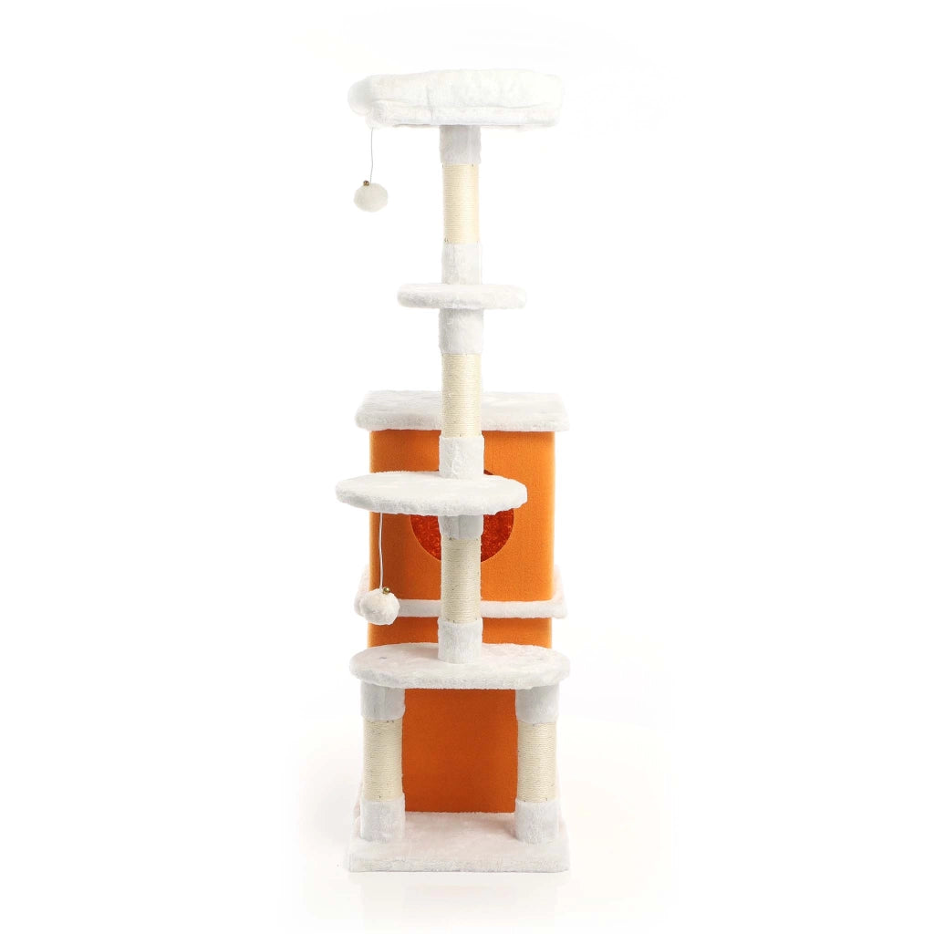 Fudajo Albero tiragraffi per gatti 125cm bianco/marrone con sisal e cuccette