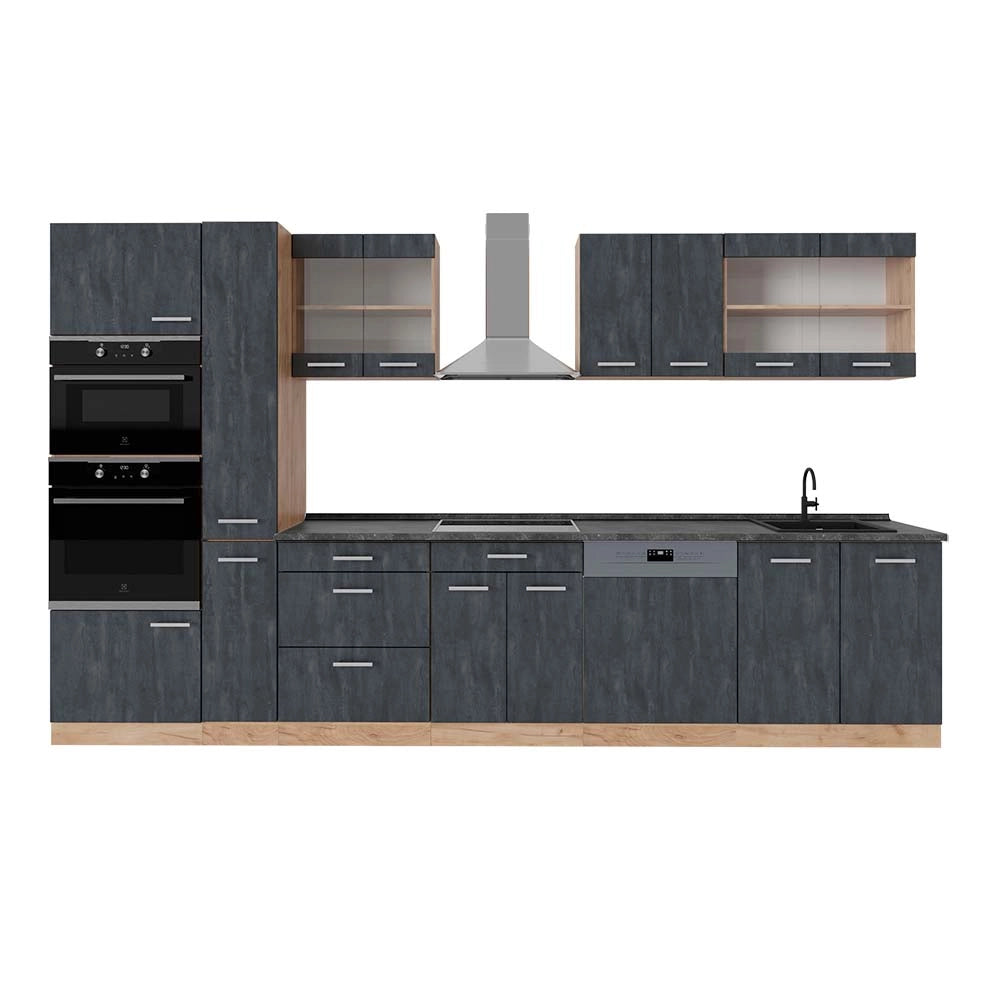 Vicco Cucina completa  Calcestruzzo nero/quercia dorata 350 cm , PL Antracite
