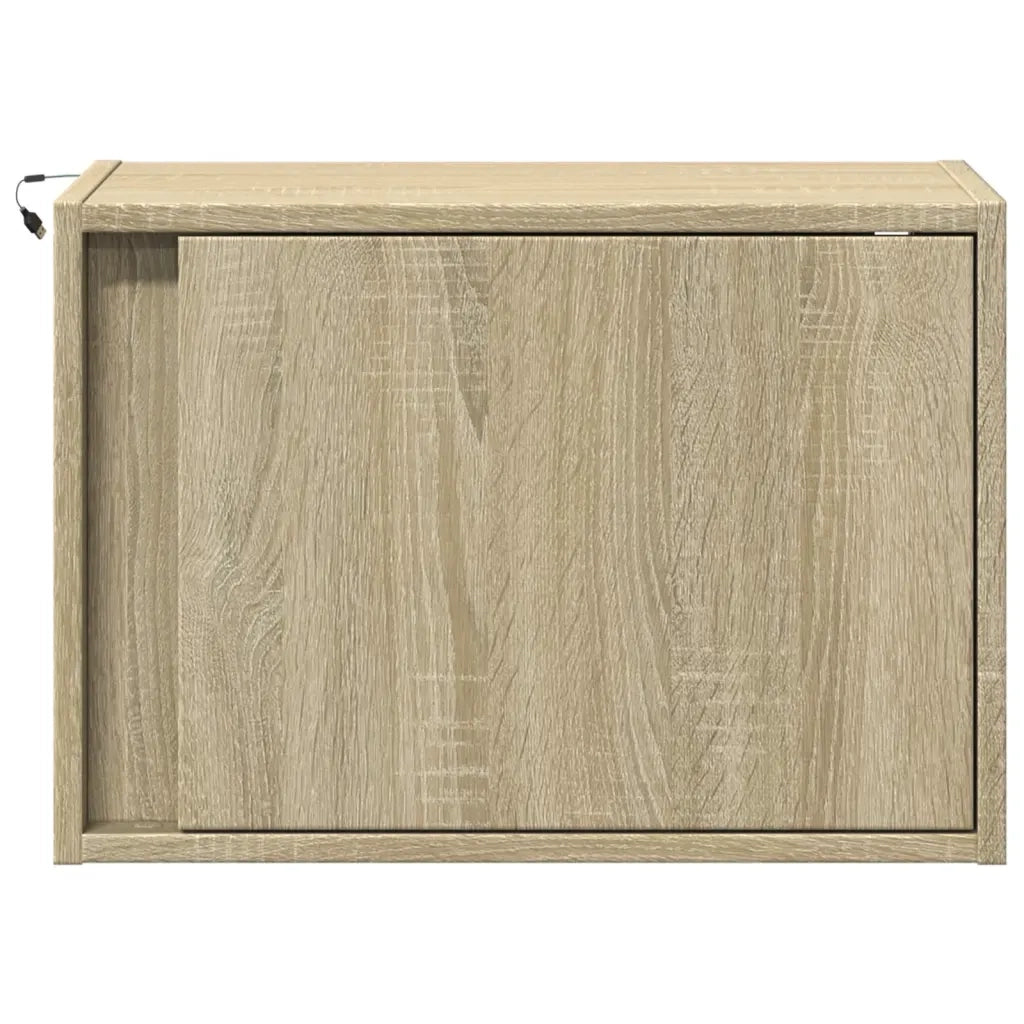 Comodino | Armadio da Notte | Mobiletto da notte a Parete con luci LED Rovere Sonoma