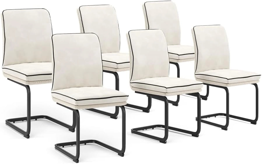 Sedia a sbalzo Eleganza, Beige, Set di 6, con struttura in metallo e piedini antiscivolo salva-pavimento
