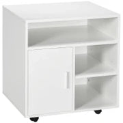 Mobiletto Porta Stampante con Ripiani Aperti e Armadietto in Legno, 60x50x65.5cm, Bianco