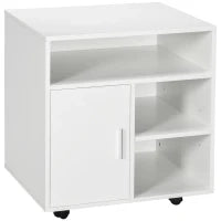 Mobiletto Porta Stampante con Ripiani Aperti e Armadietto in Legno, 60x50x65.5cm, Bianco