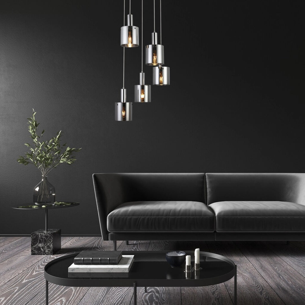 Lampadario Rabalux Donati 5xE27 cromato vetro fumé