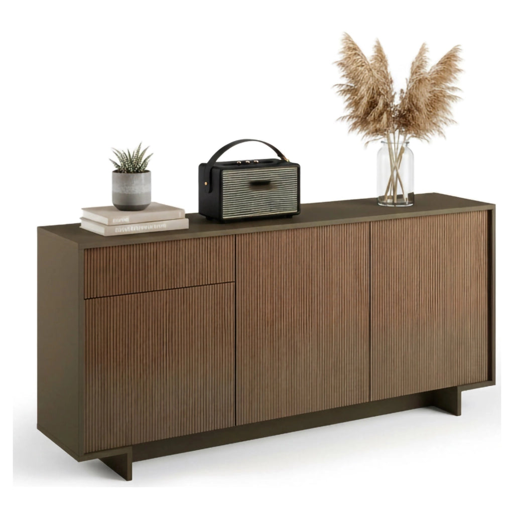 Credenza Aronne, Madia da salotto, Buffet da soggiorno a 3 ante e 1 cassetto, 100% Made in Italy, 170x42h78 cm, Marrone e Noce