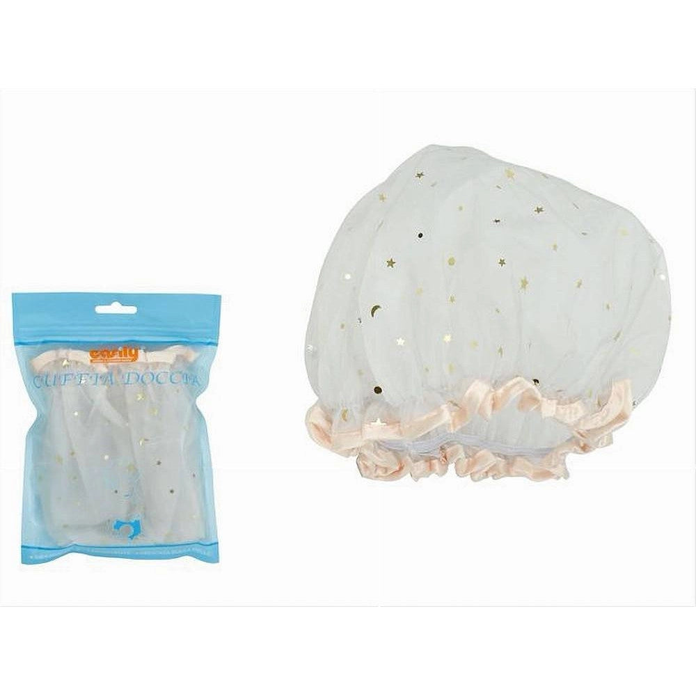 Trade Shop - 2pz Cuffia Doccia Bagno Elastico Bordino Rosa Chiaro Stelle Protegge Capelli 79609 -
