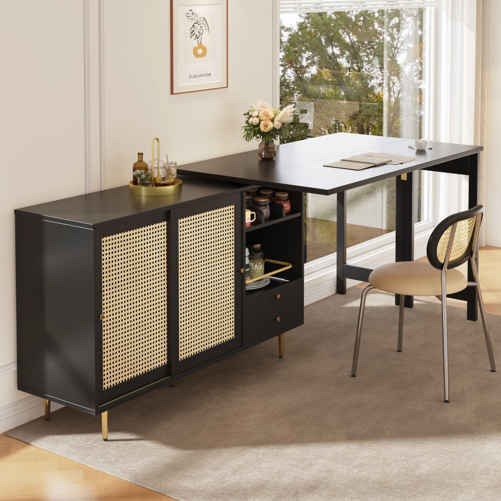 Tavolo Bar Girevole 360¡ã con Armadio e Ripiano ¨C Xylo ¨C Nero, 107x40x71 cm