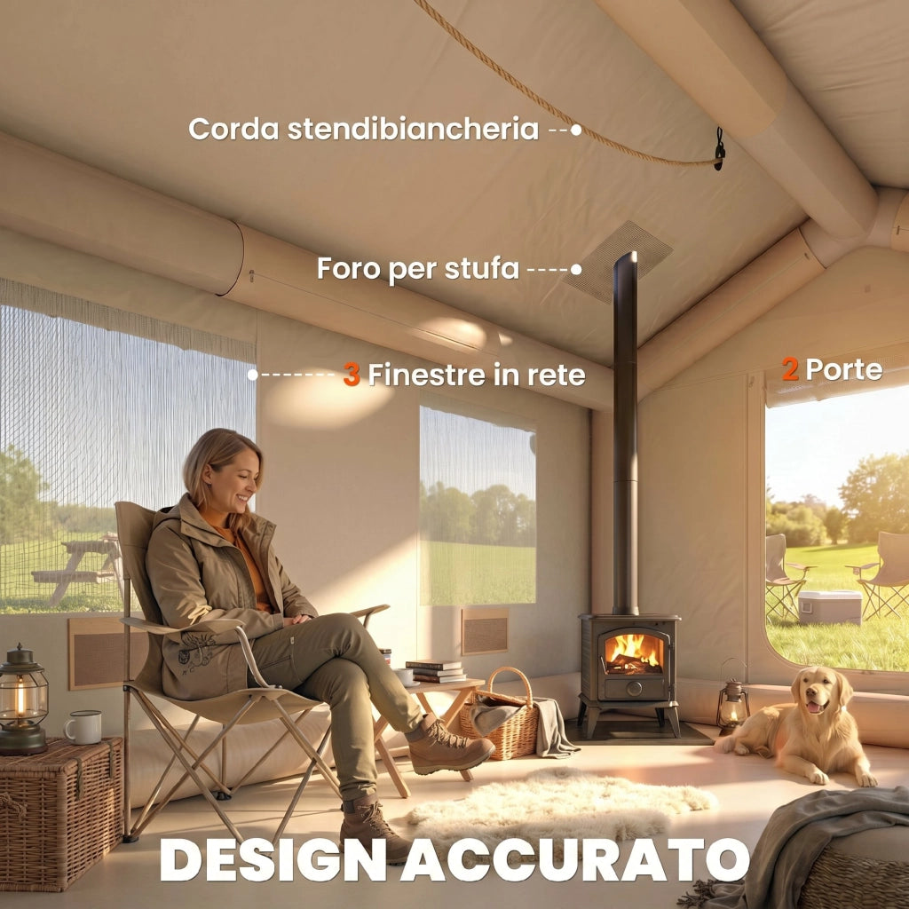 Tenda da Campeggio-Tenda per Escursionismo  Gonfiabile con Pompa, Impermeabile 3000mm e Antivento, Cachi