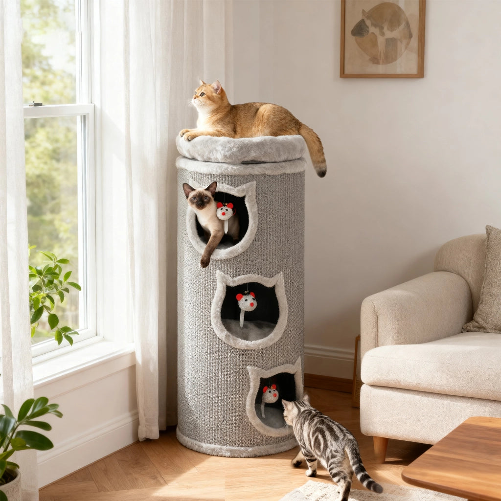 Torre per gatti a 4 livelli con letto lavabile ¨C zephmum ¨C grigio 96 cm