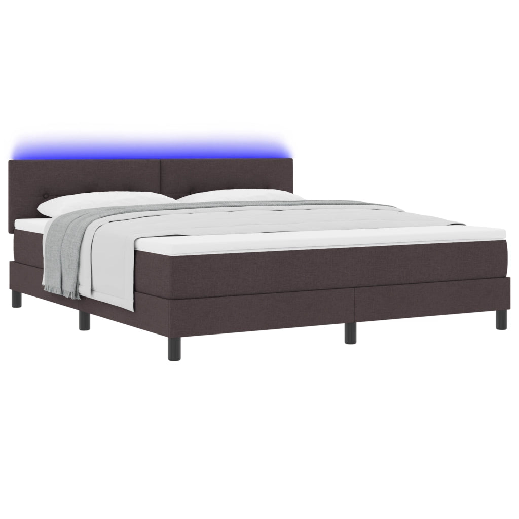 Letto Box Spring con Materasso e LED Marrone Scuro 180x200 cm Tessuto