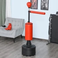 Sacco da Boxe ad Altezza Regolabile con Punching Ball e Base Riempibile, 88x48x155-205 cm, Rosso e Nero