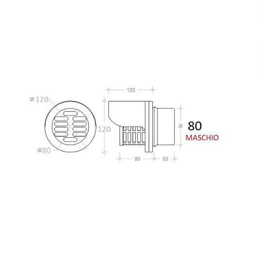 Cappello terminale orizzontale a griglia acciaio inox 100