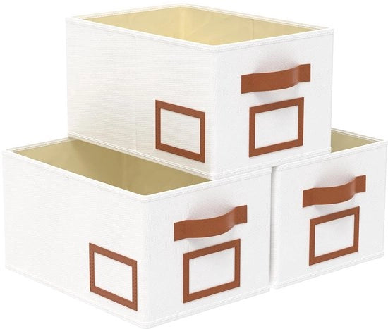 Organizzatore di carrello, cassetta di stoccaggio pieghevole con maniglia, ripartitore di carrello, pedane di carrello, per camera da letto, soggiorno, armadio, 38 x 26 x 20 cm, bianco, 3-pack