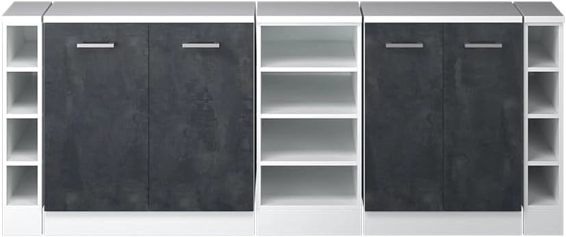 Set di mobili sottotetto Rion, Calcestruzzo nero, 210 cm Set di 5 carcasse armadio profondità 60 cm, adatto per il salvaspazio sotto tetti spioventi