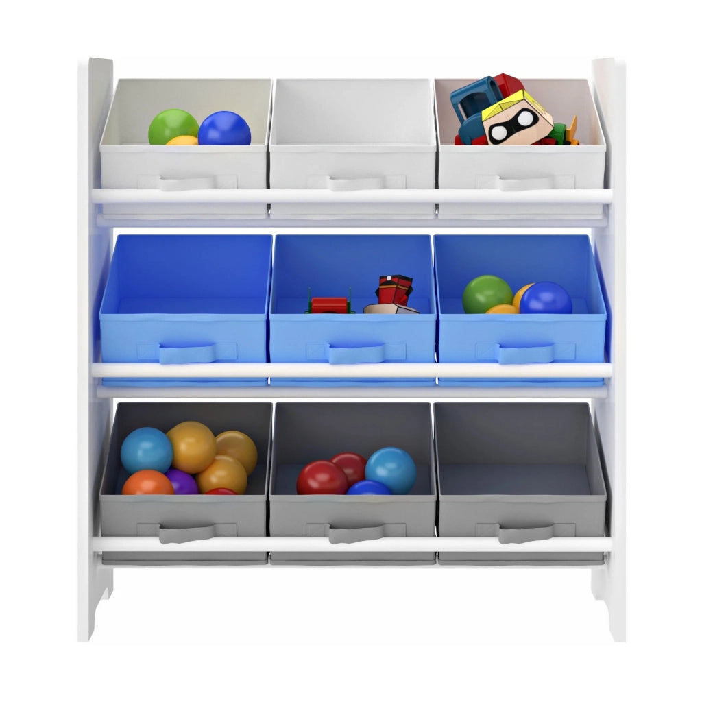 Scaffale portaoggetti per bambini con 9 contenitori pieghevoli bianco/grigio/blu 03_0006979