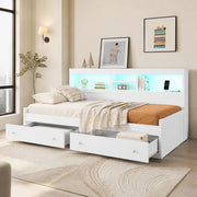 LETTO Daybed 90x200 cm con 2 cassetti, USB e LED Bianco