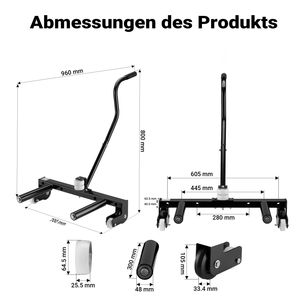 Carrello smontagomme in acciaio per montaggio pneumatici, max 250kg, carrello sposta ruote, togliruote per pneumatici 17- 56,5 cm (6,5-22,5")