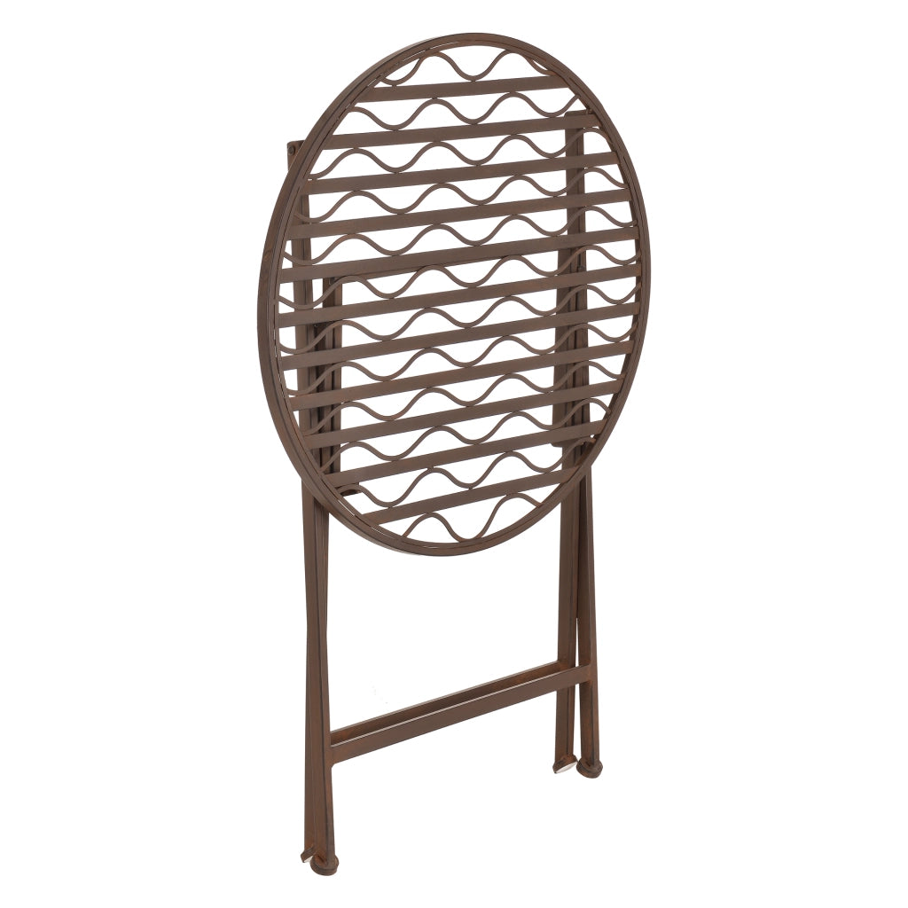 Set Bistrot Biella da Esterno con Tavolo Rotondo e 2 Sedie in Metallo Decorativo - Marrone [en.casa]