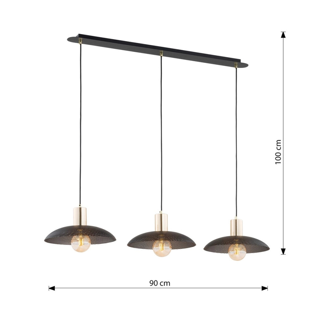 Lampada a sospensione SPIRIT a tre luci in acciaio nero opaco