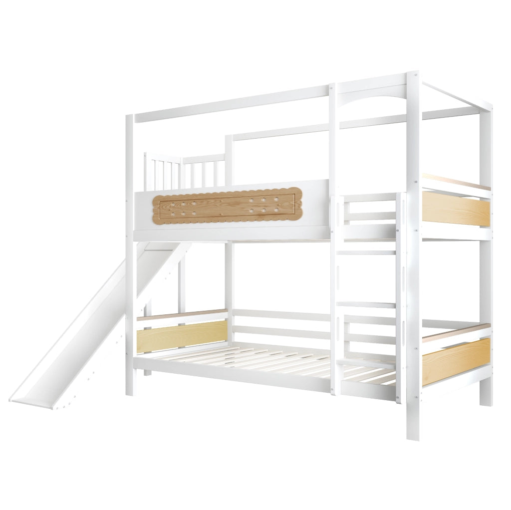 Letto a castello per bambini 90x200 cm con scivolo e scala di sicurezza bianco e legno HOMVRA