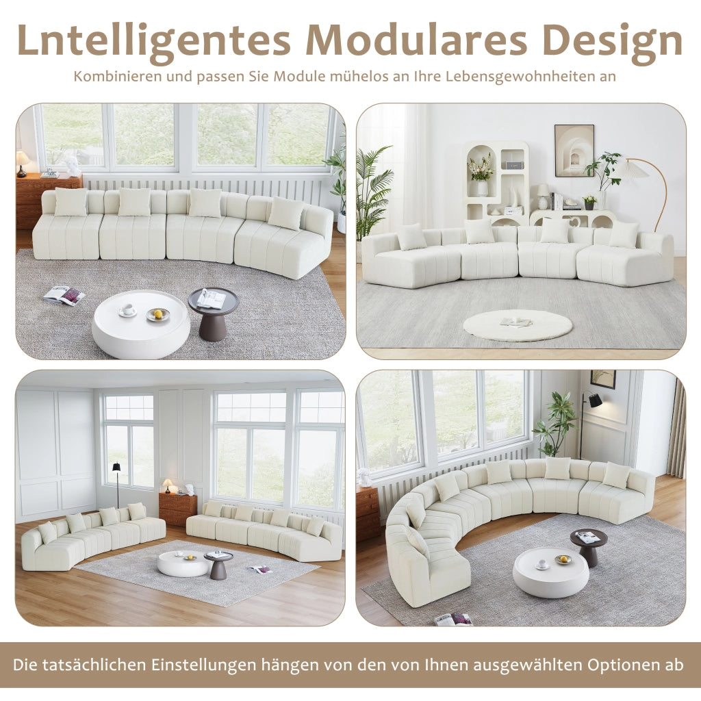 DIVANO MODULARE CURVO A 6 POSTI Beige in Chenille con 2 cuscini