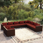 Set Divani da Giardino 10 pz con Cuscini in Polyrattan Marrone cod mxl 39073