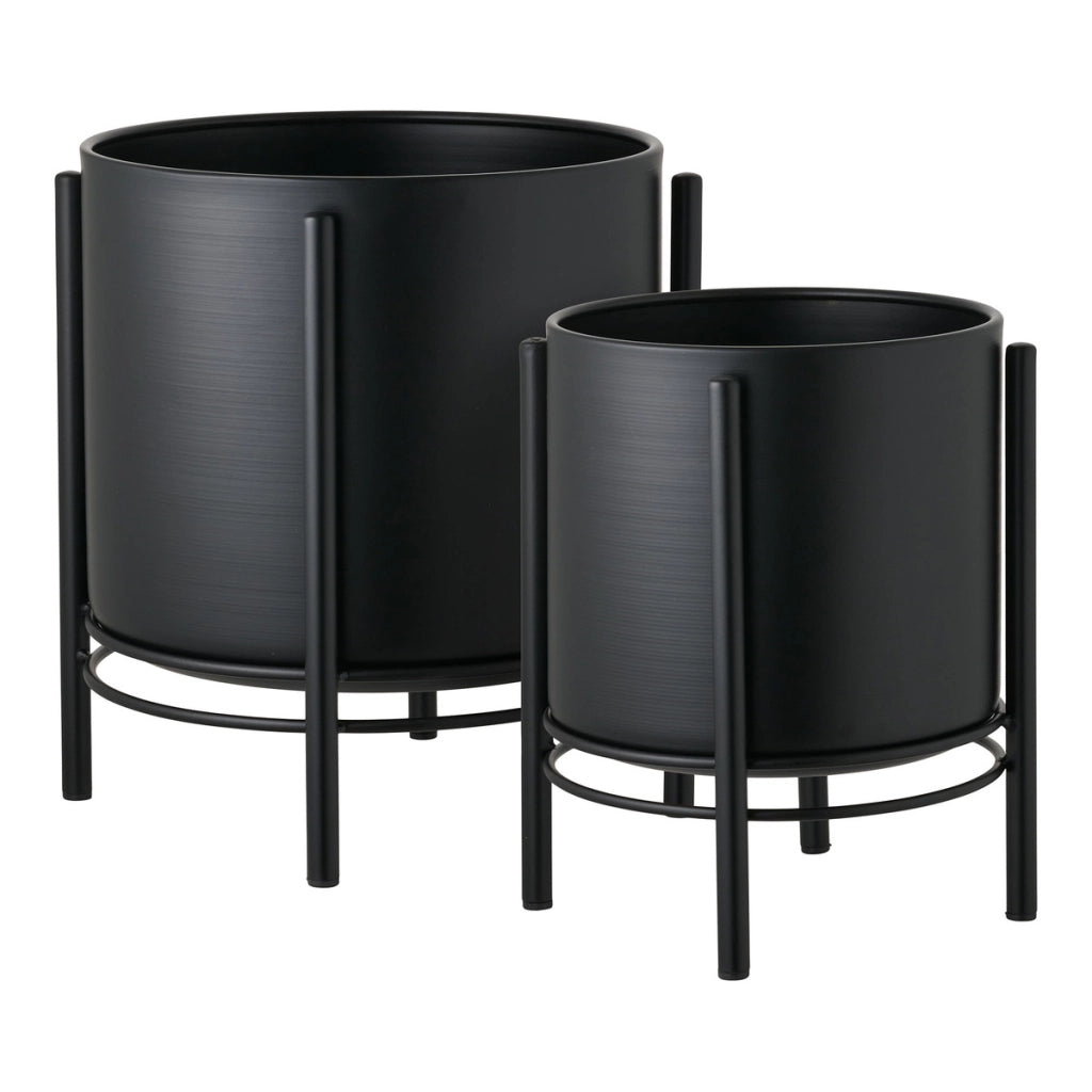 Set 2 portavasi in acciaio nero su base a gambe - o19x28 e o25x29 cm