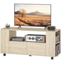 Mobile Porta TV da 42" con Ruote Girevoli e Freno, Ripiani Regolabili e Cassetti, 102x34.5x48.5 cm, Legno