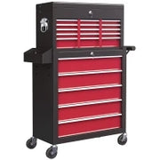 Carrello degli Attrezzi, Diviso in Due Parti, con Serratura, 14 Cassetti, Pannello Forato, Acciaio, Rosso